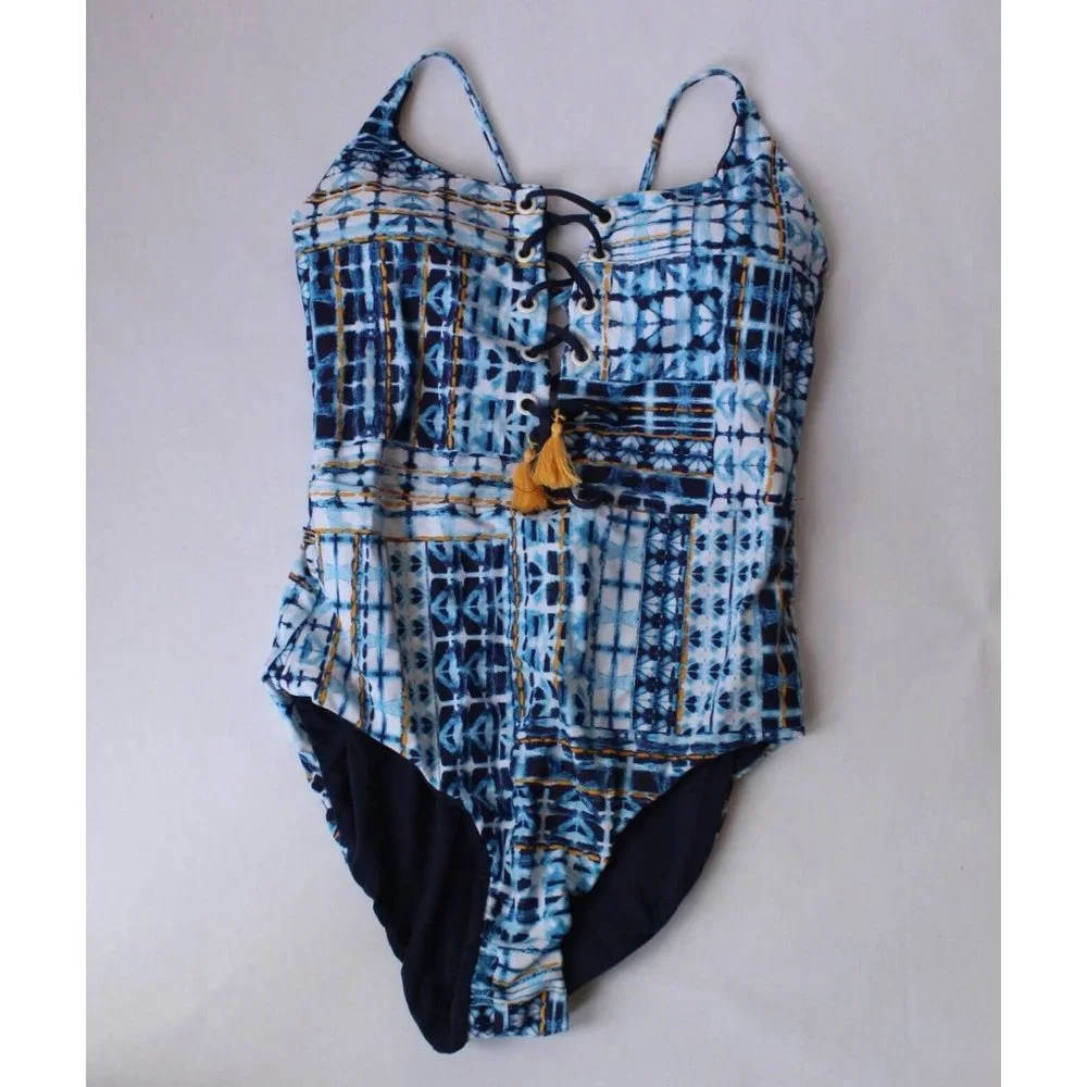 Mossimo One Piece Swimsuit Lace Up Tassel Blue NEW X-Large XL